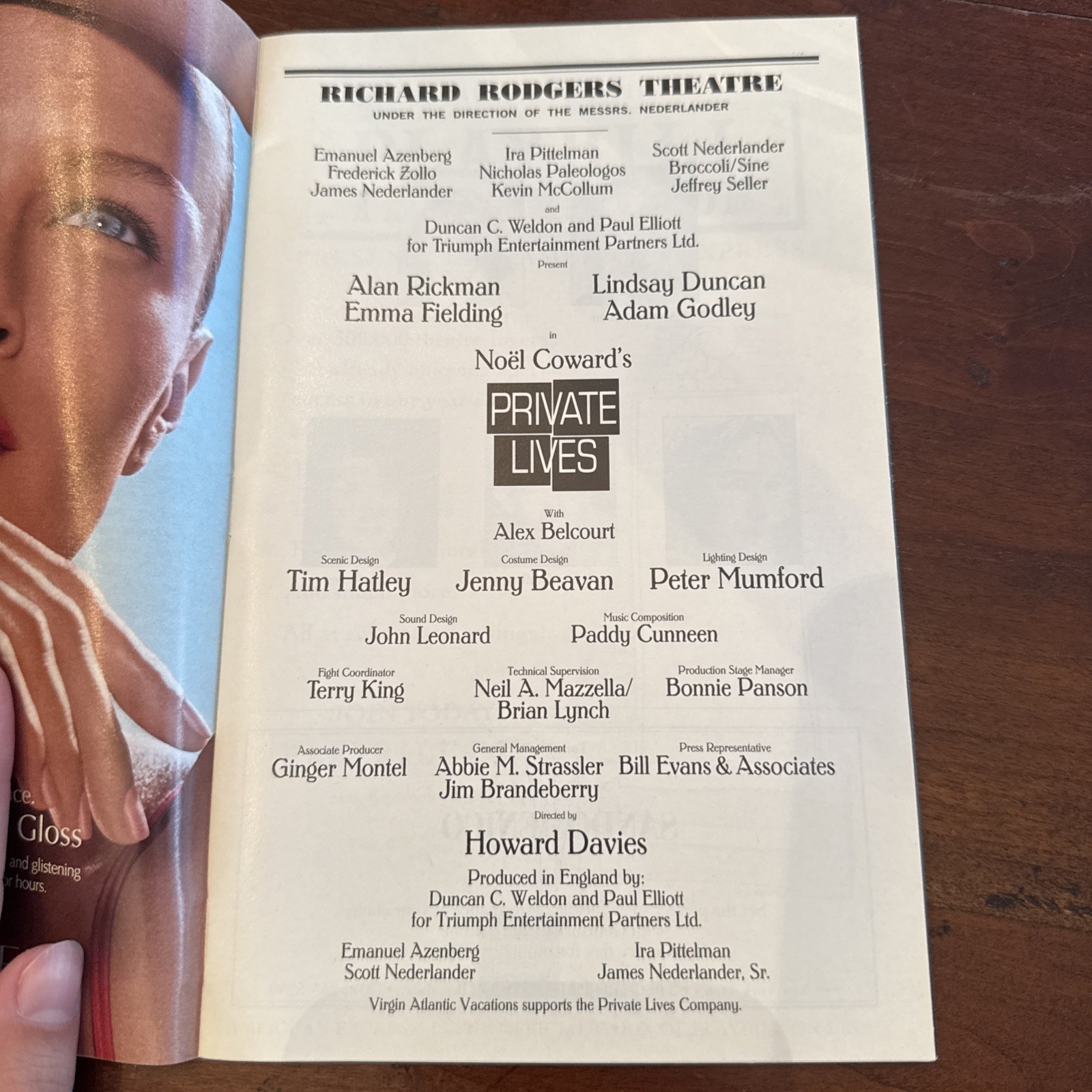 Alan Rickman Playbill “Private Lives” 2002 Broadway Lindsay Duncan