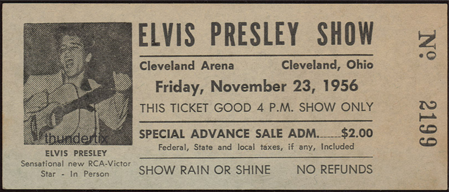 1 ELVIS PRESLEY UNUSED FULL CONCERT TICKET 1956 Cleveland Ohio reprint buff