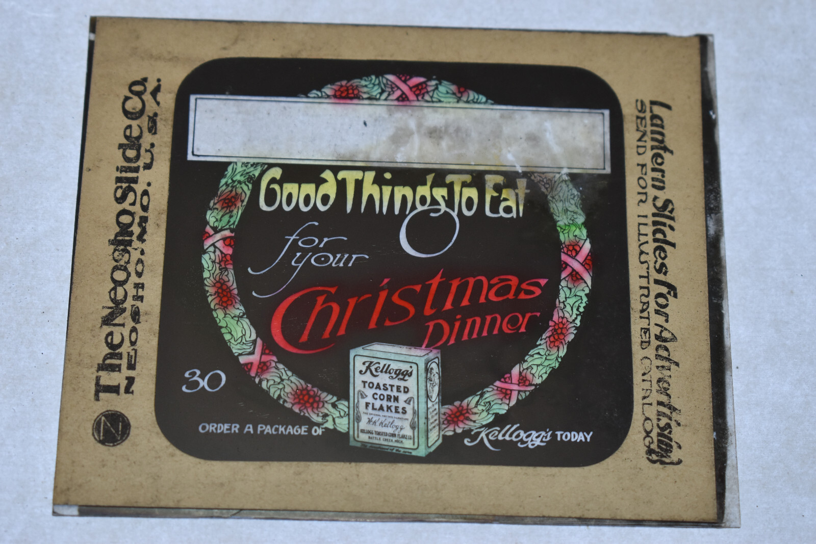 Vintage Kelloggs Corn Flake Christmas Advertising Film Magic Lantern Glass Slide
