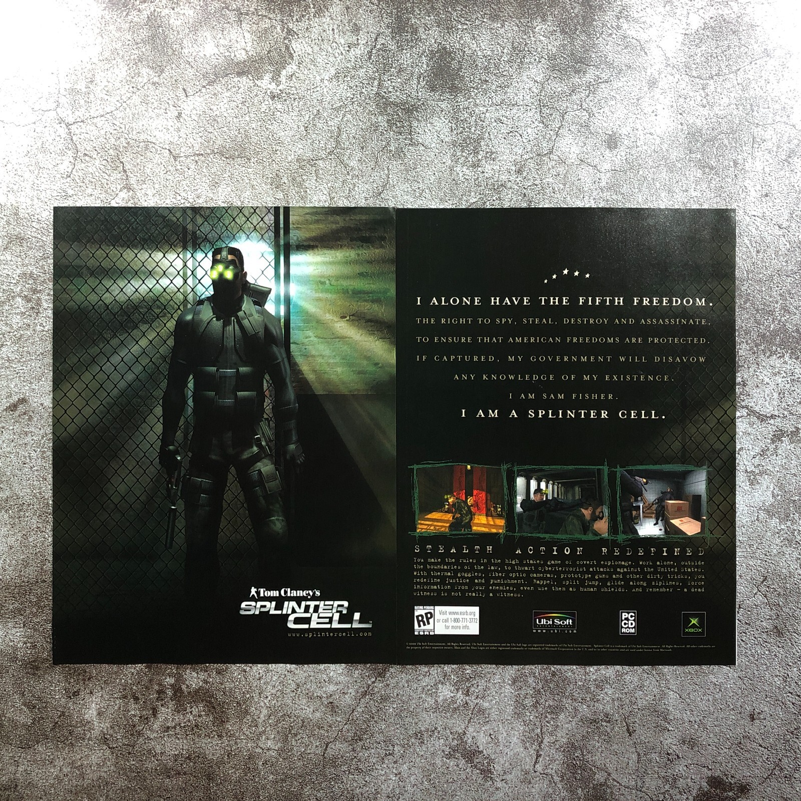 2002 Tom Clancy’s Splinter Cell Retro Video Game PRINT AD Ubisoft Shooter Promo