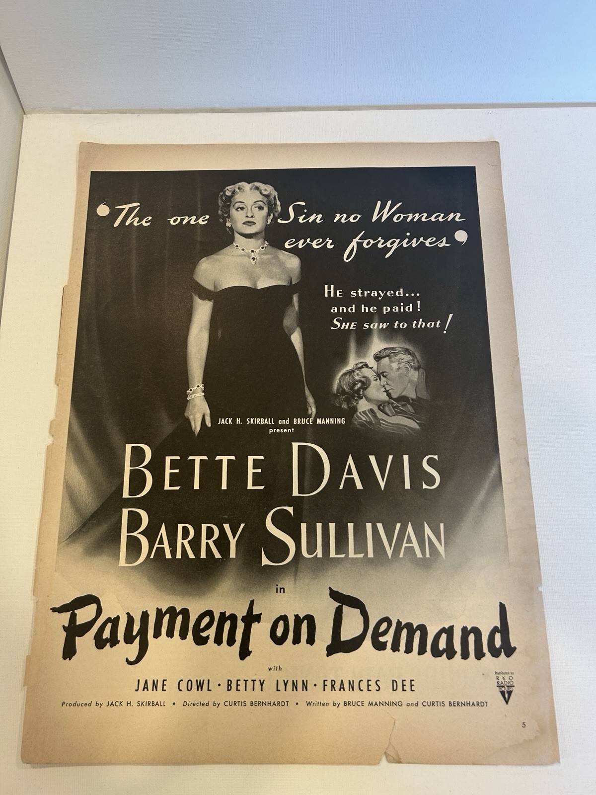 Vtg Payment On Demand Print Ad 1951 Bette Davis Classic Movie Ad 10 x 14 inch