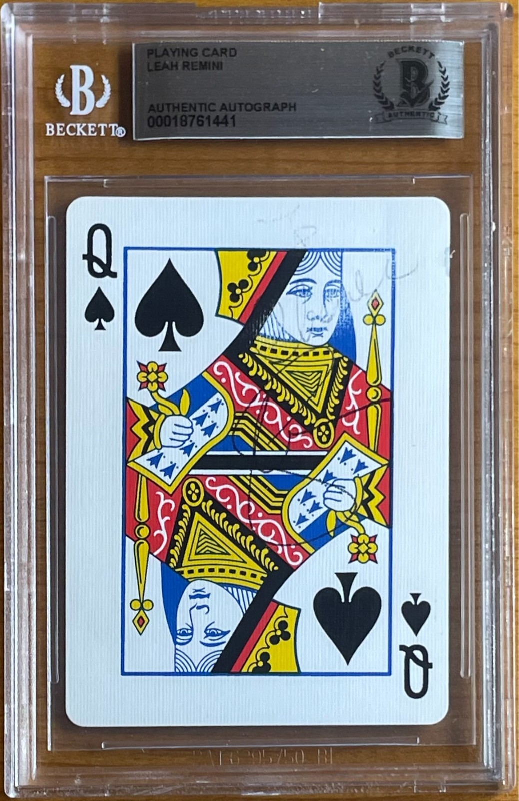 LEAH REMINI SIGNED QUEEN OF SPADES PLAYING CARD BECKETT BAS BGS AUTOGRAPH AUTO