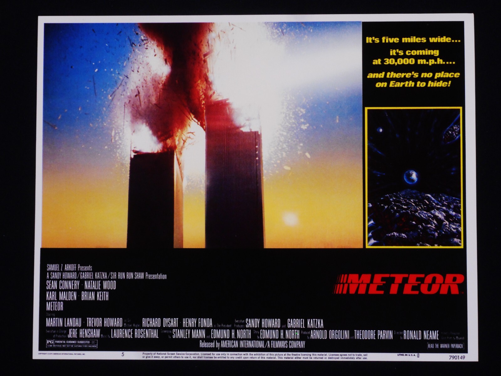 METEOR 1979 * SEAN CONNERY * NY TWIN TOWER DESTRUCTION * MINT SCI-FI LOBBY SET!!
