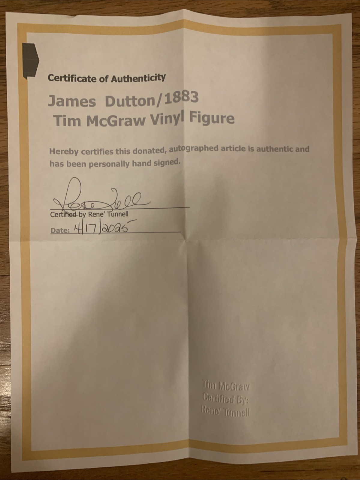 Tim McGraw Signed James Dutton Funko 1883 Autographed COA With All Access Pass