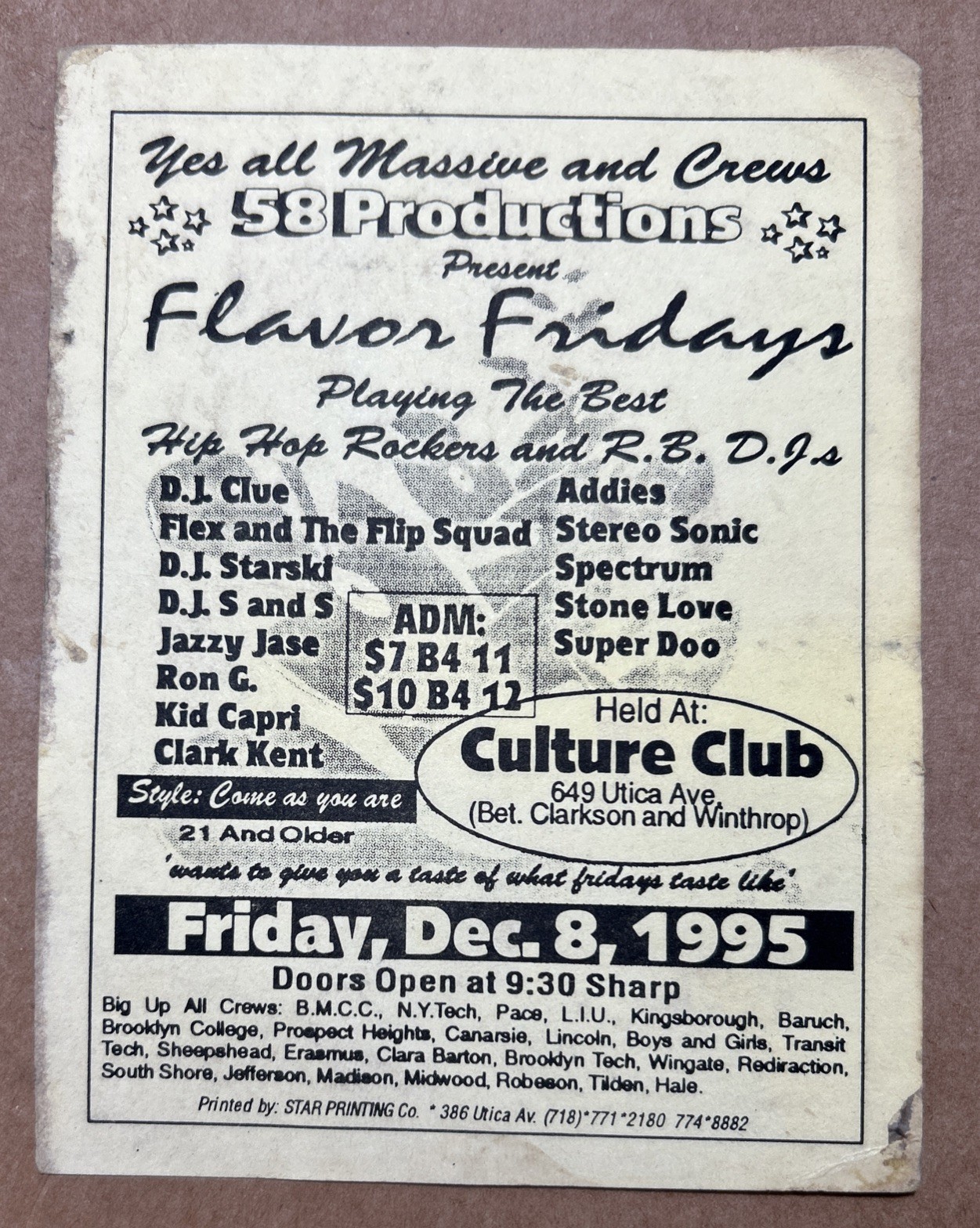 1995 Kid Capri DJ Clue Ron G Clark Kent S&S Starski NYC Rap Show Flyer Hip Hop