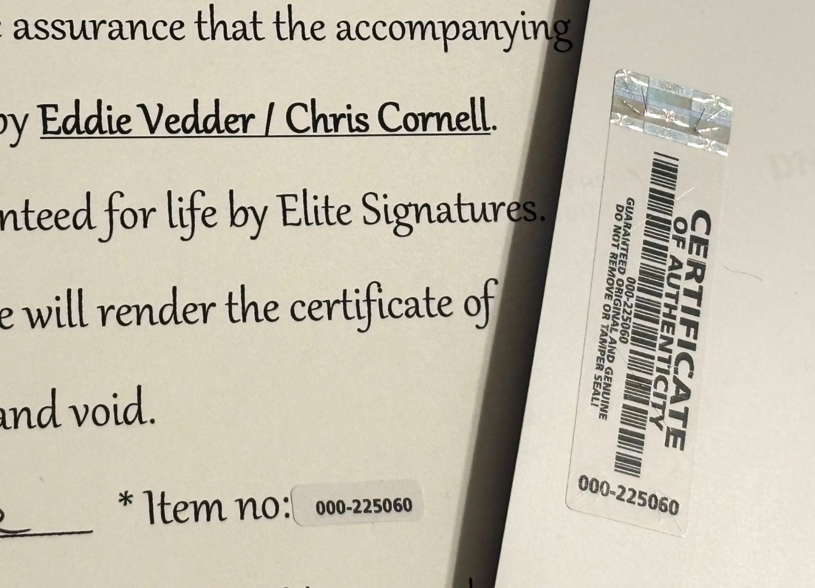 Chris Cornell & Eddie Vedder Signed 8×10 Photo Autograph, With COA Letter