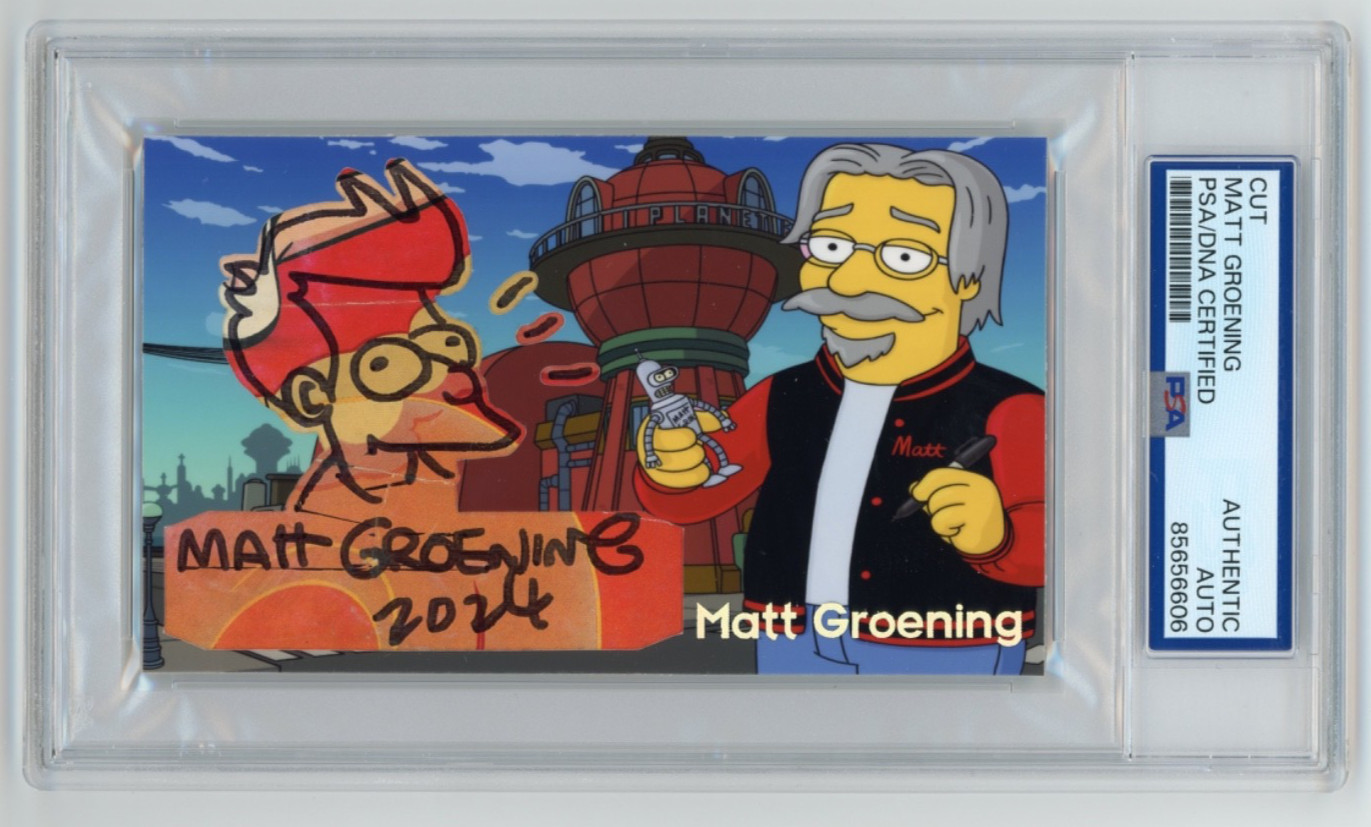 Matt Groening Signed Cut Custom Futurama, The Simpsons 3×5 Card PSA DNA AUTO