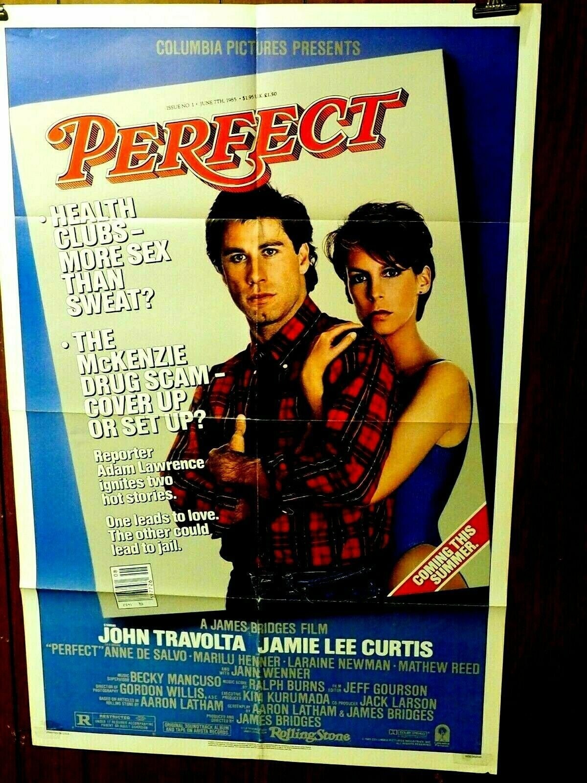 Perfect John Travolta & Jamie Lee Curtis 1985 Columbia One Sheet Poster 27″ x 42