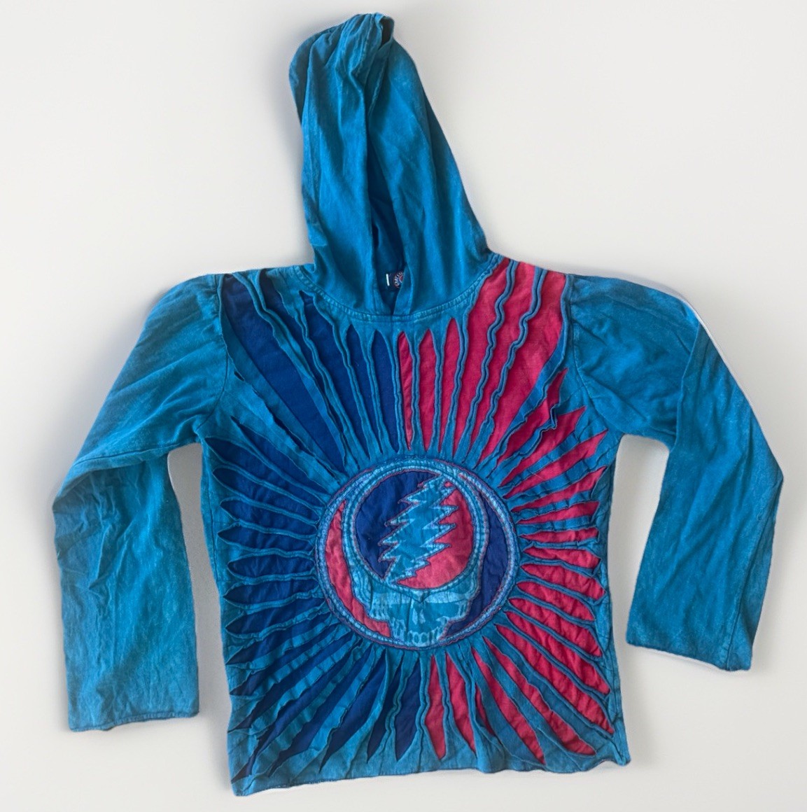 Vintage Grateful Dead Long Sleeve Hooded Shirt XL Nepal Steal Your Face Skull