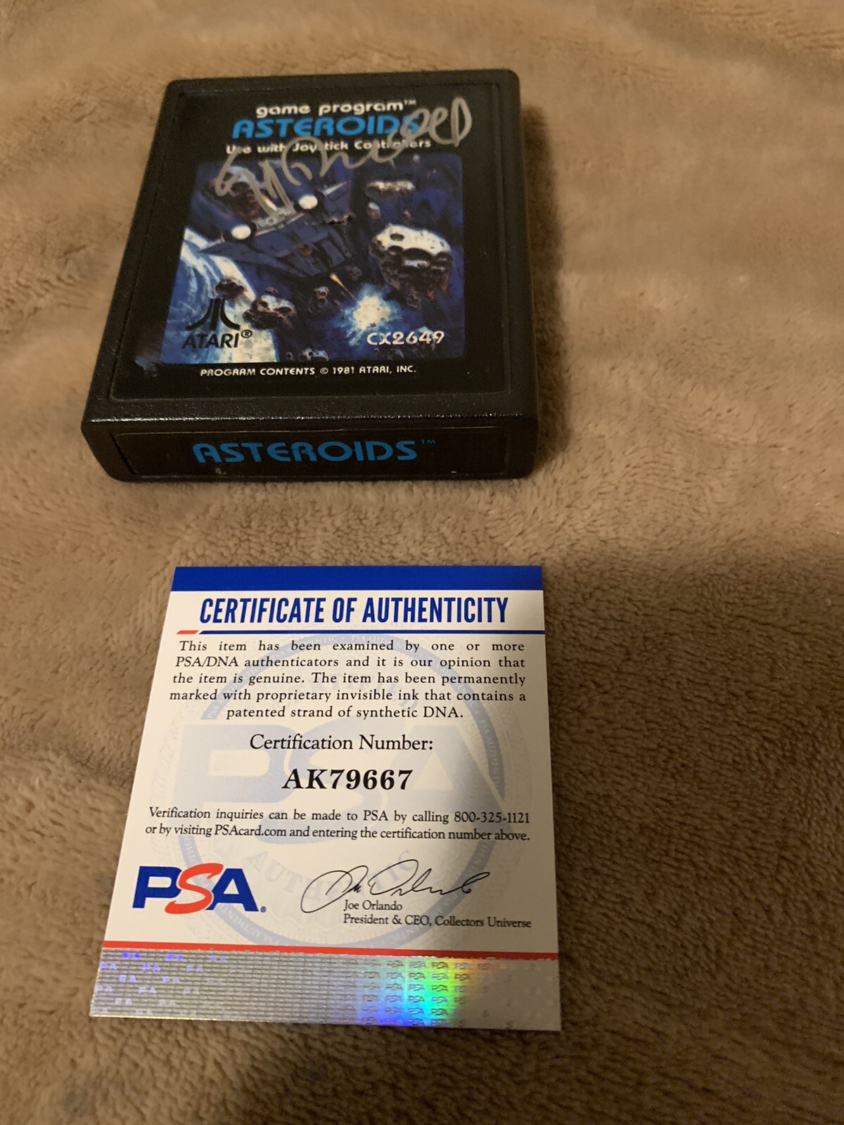 Nolan Bushnell Atari Founder signed Atari Asteroids Game 2600 PSA/DNA COA