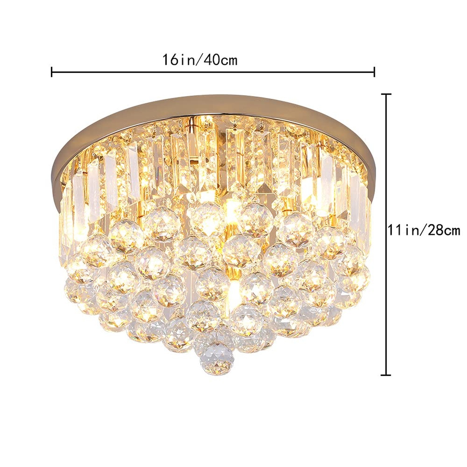 Mini Crystal Chandelier Ceiling Light,Flush Mount Modern Round K9 Crystal Rai…