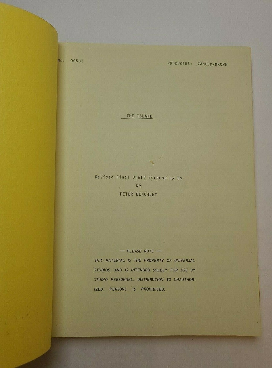 THE ISLAND / Peter Benchley 1979 Screenplay, Michael Caine stranded on island