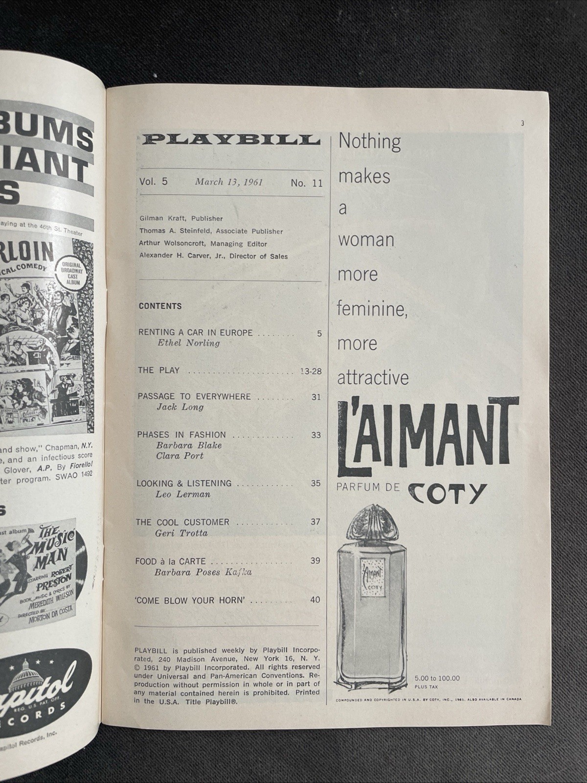 AN EVENING WITH MIKE NICHOLS & ELAINE MAY JOHN GOLDEN THEATRE PLAYBILL 3/13/1961