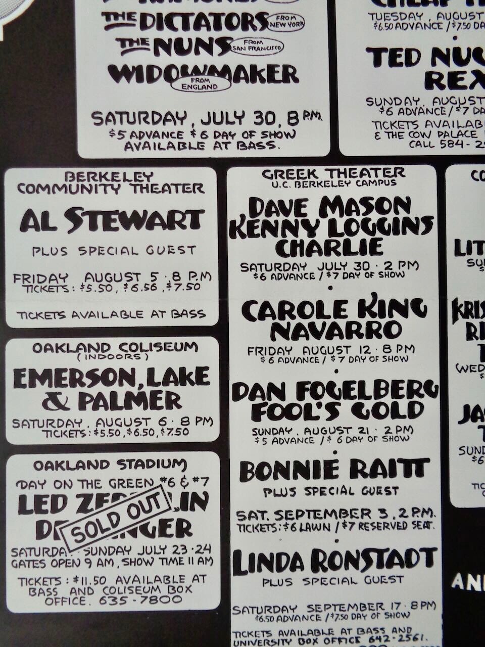 BGP 1977 Concert poster LED ZEPPELIN KISS RAMONES TED NUGENT RANDY TUTEN 18×23.5
