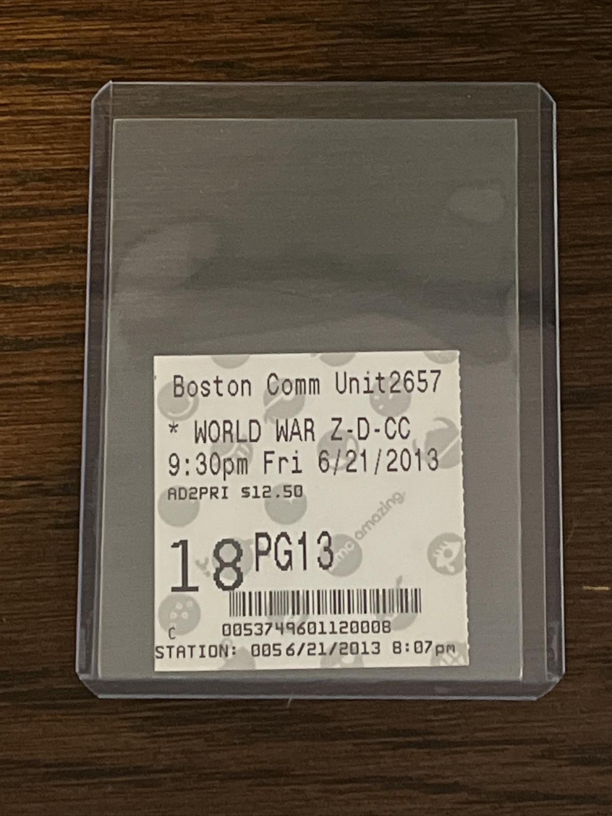 Opening Night Premiere – World War Z – 2013 Movie Ticket Collectible