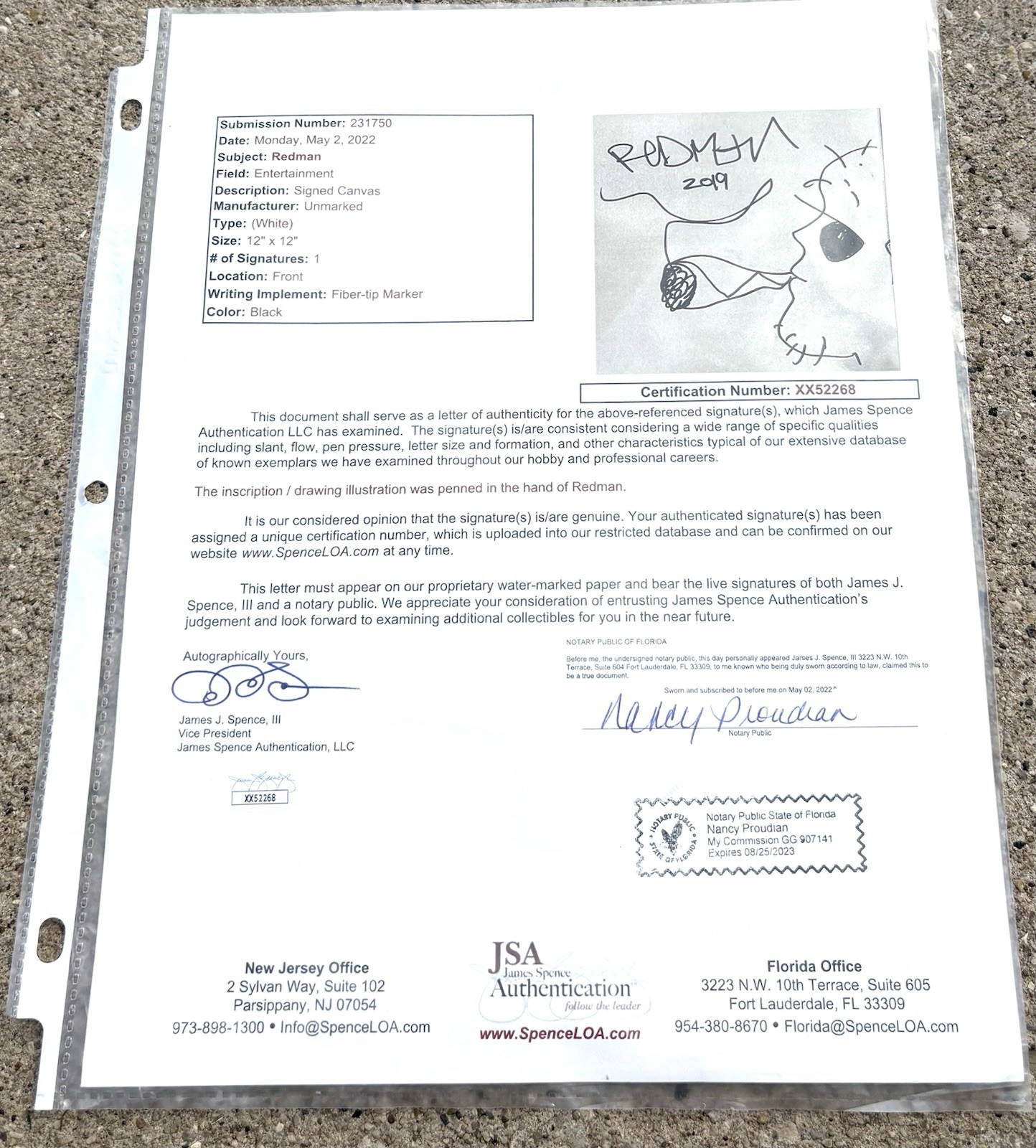 REDMAN SIGNED Canvas & Sketch JSA LETTER OF AUTHENTICITY RAP HIP HOP