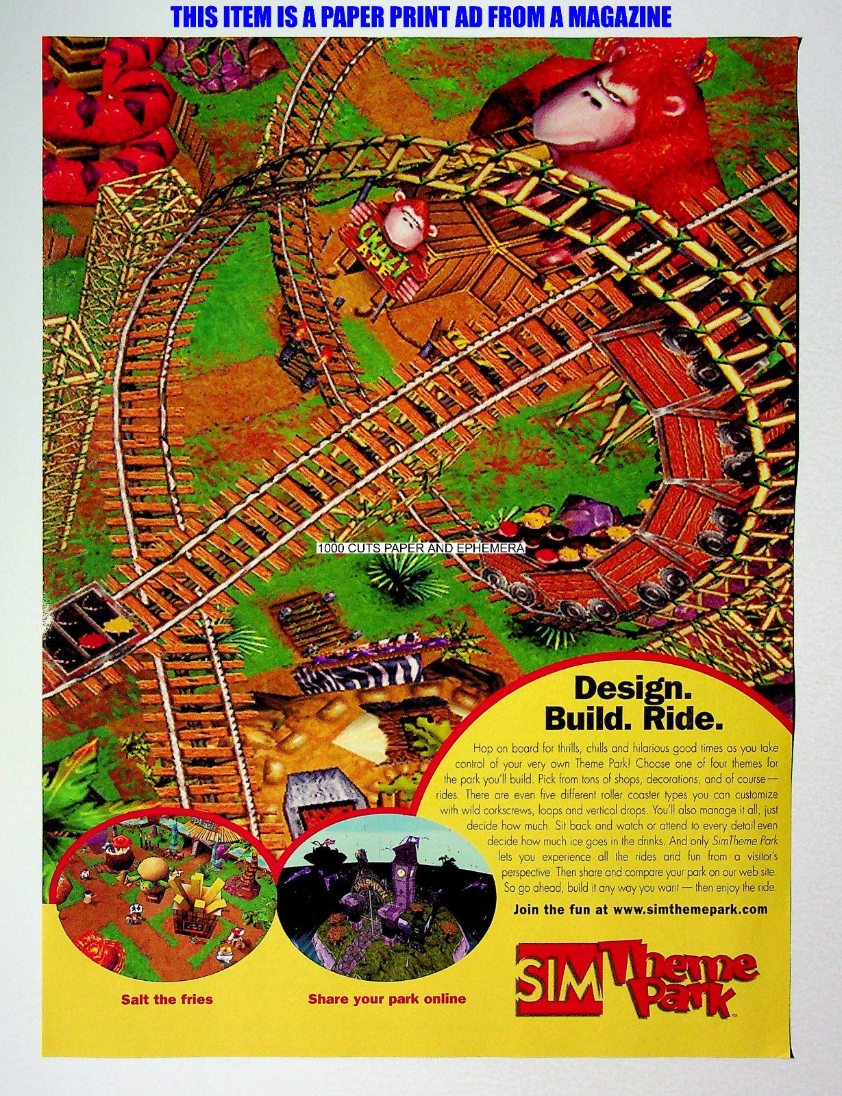 Sim Theme Park Electronic Arts EA 2000 Trade Print Magazine Ad Poster ADVERT
