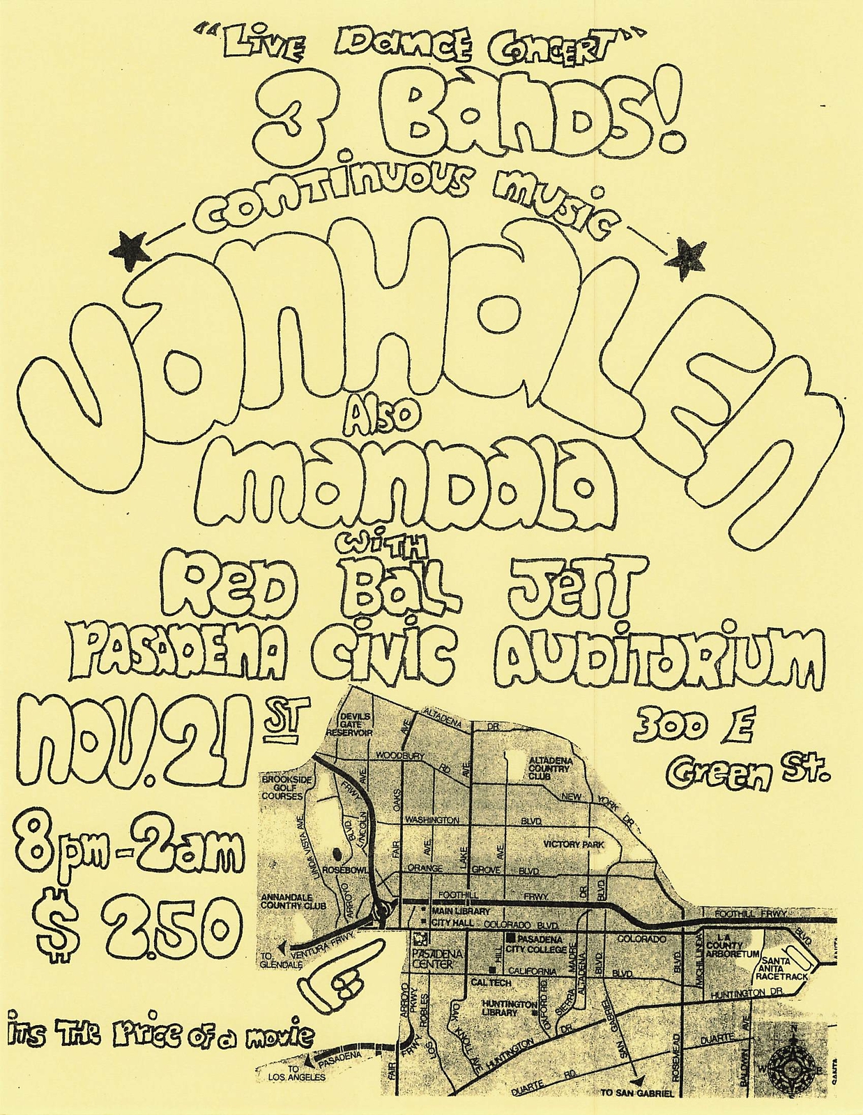 Van Halen Concert Flyer 1975 Pasadena Civic Auditorium