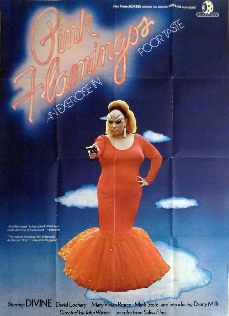 PINK FLAMINGOS – DIVINE / WATERS / LGBT -RARE ORIGINAL LARGE FRENCH MOVIE POSTER