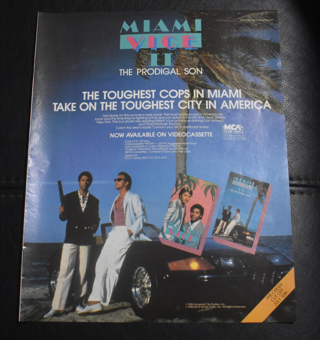 Miami Vice original full page video ad music trade magazine Crockett & Tubbs