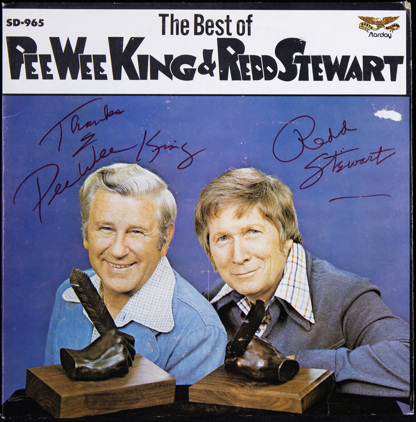 FRANK “PEE WEE” KING – RECORD ALBUM COVER SIGNED CO-SIGNED BY: REDD STEWART
