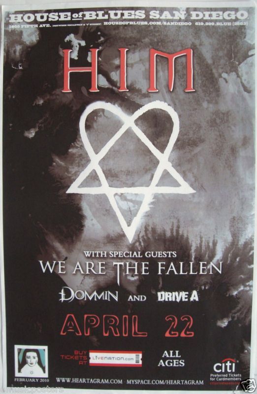 HIM / WE ARE THE FALLEN 2010 SAN DIEGO CONCERT TOUR POSTER – Finland Metal Music