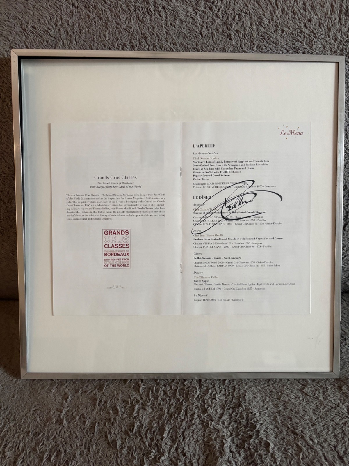 Thomas Keller Framed Signed Menu – France Magazine 25th Anniversary Gala