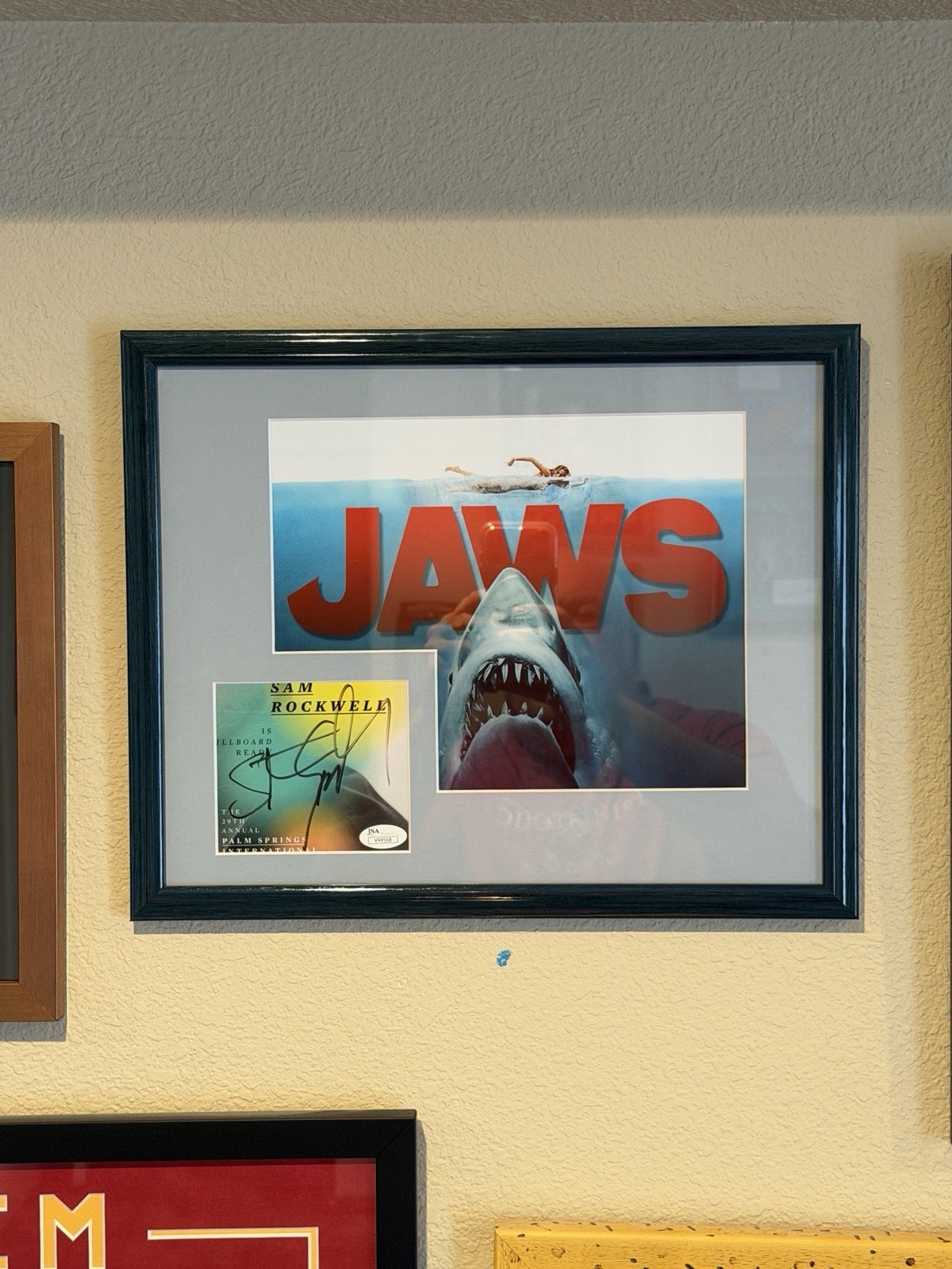 Jaws- Sam Rockwell Autograph 15”x12” Premium Matt And Frame JSA V44568 Iconic