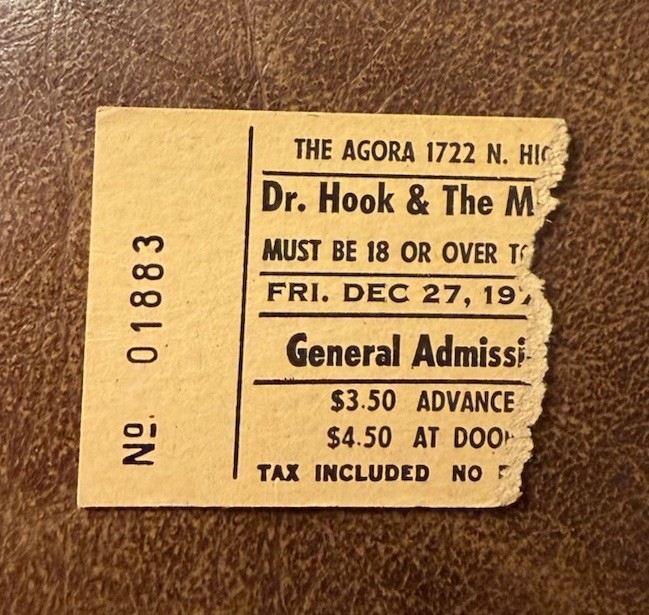 DR. HOOK AND THE MEDICINE SHOW RARE CONCERT TICKET STUB COLUMBUS, OH 12/27/1974