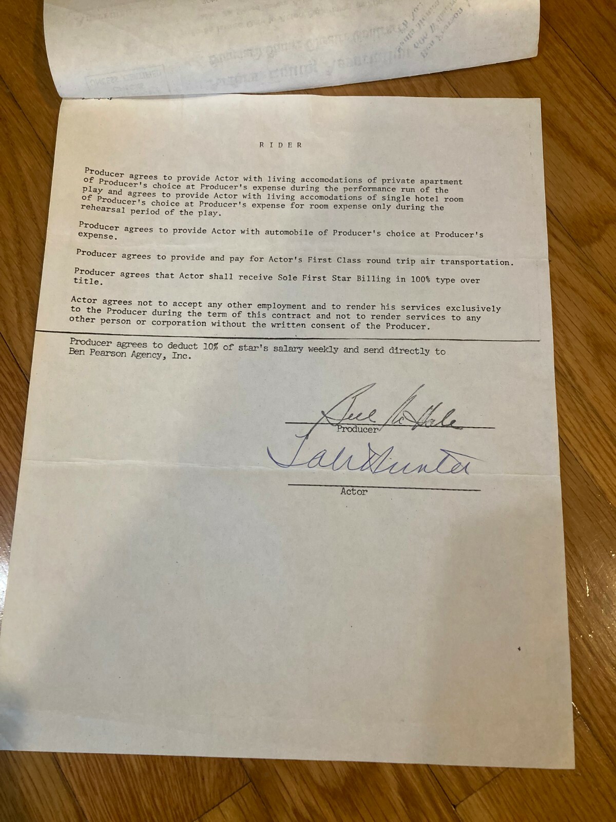 Tab Hunter Twice Signed Autographed “Chapter Two” Contract Beckett BAS Pre-cert