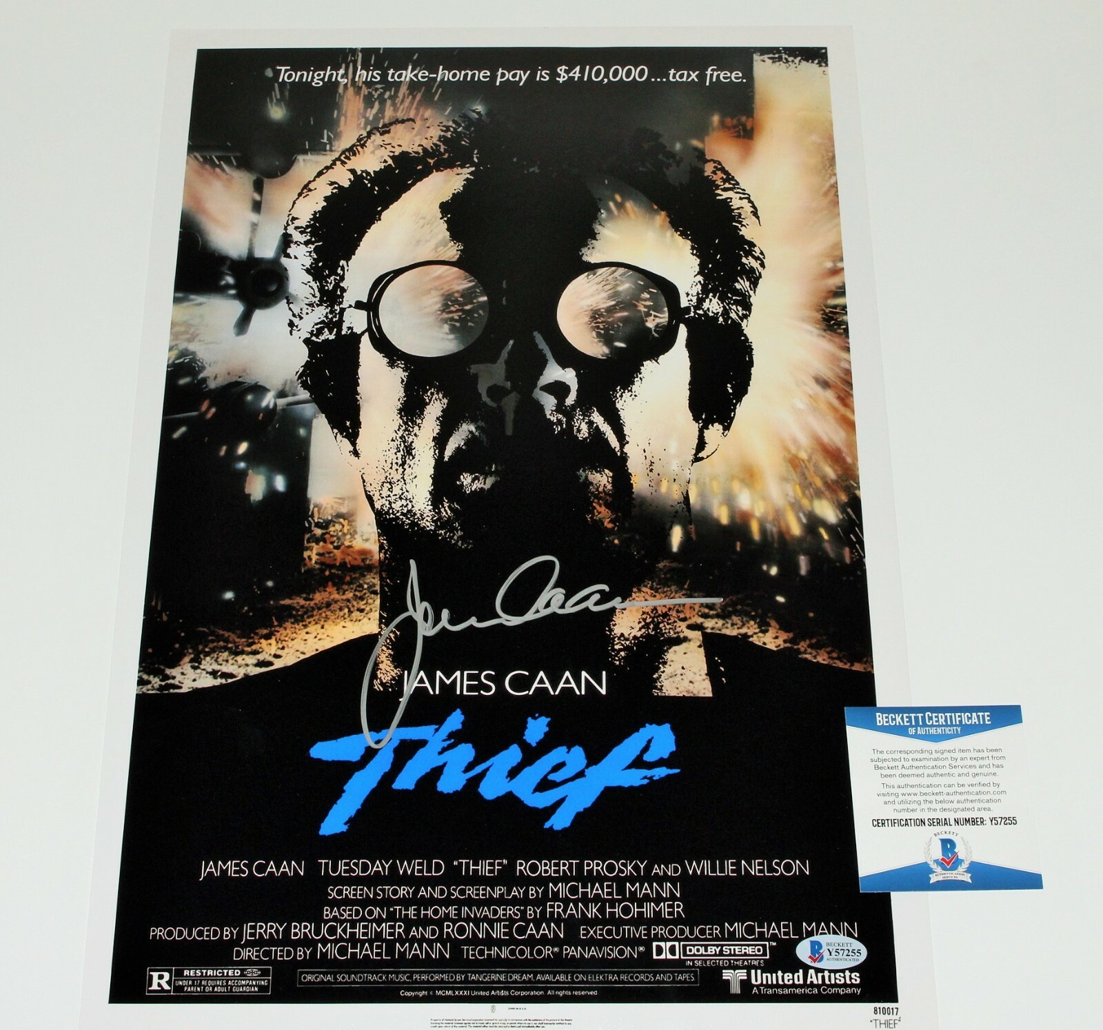 ACTOR JAMES CAAN SIGNED ‘THE THIEF’ 12×18 MOVIE POSTER BECKETT COA BAS FRANK