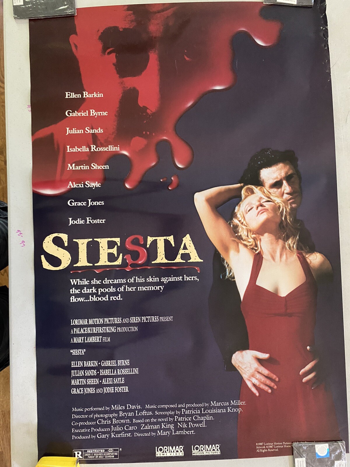 Siesta video release poster – Ellen Barkin – 36 x 24 – Rolled