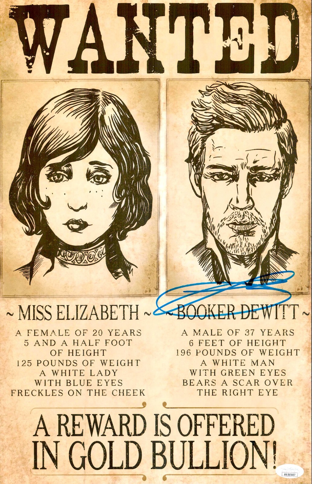 Troy Baker Signed 11×17 BioShock Infinite Booker DeWitt Autograph Photo JSA COA