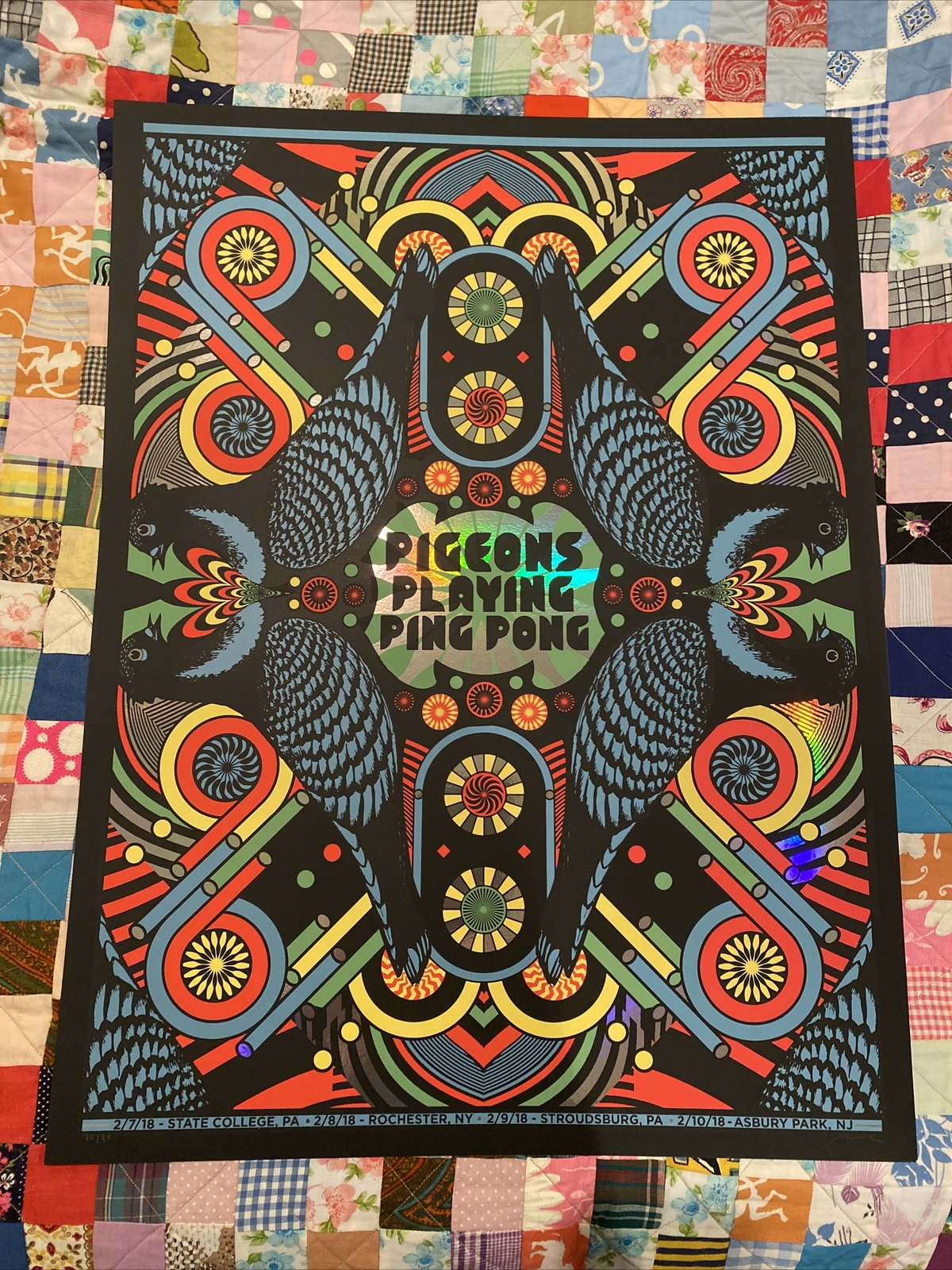 Pigeons Playing Ping Pong Poster 2018 Nate Duval Signed Numbered FOIL #/30