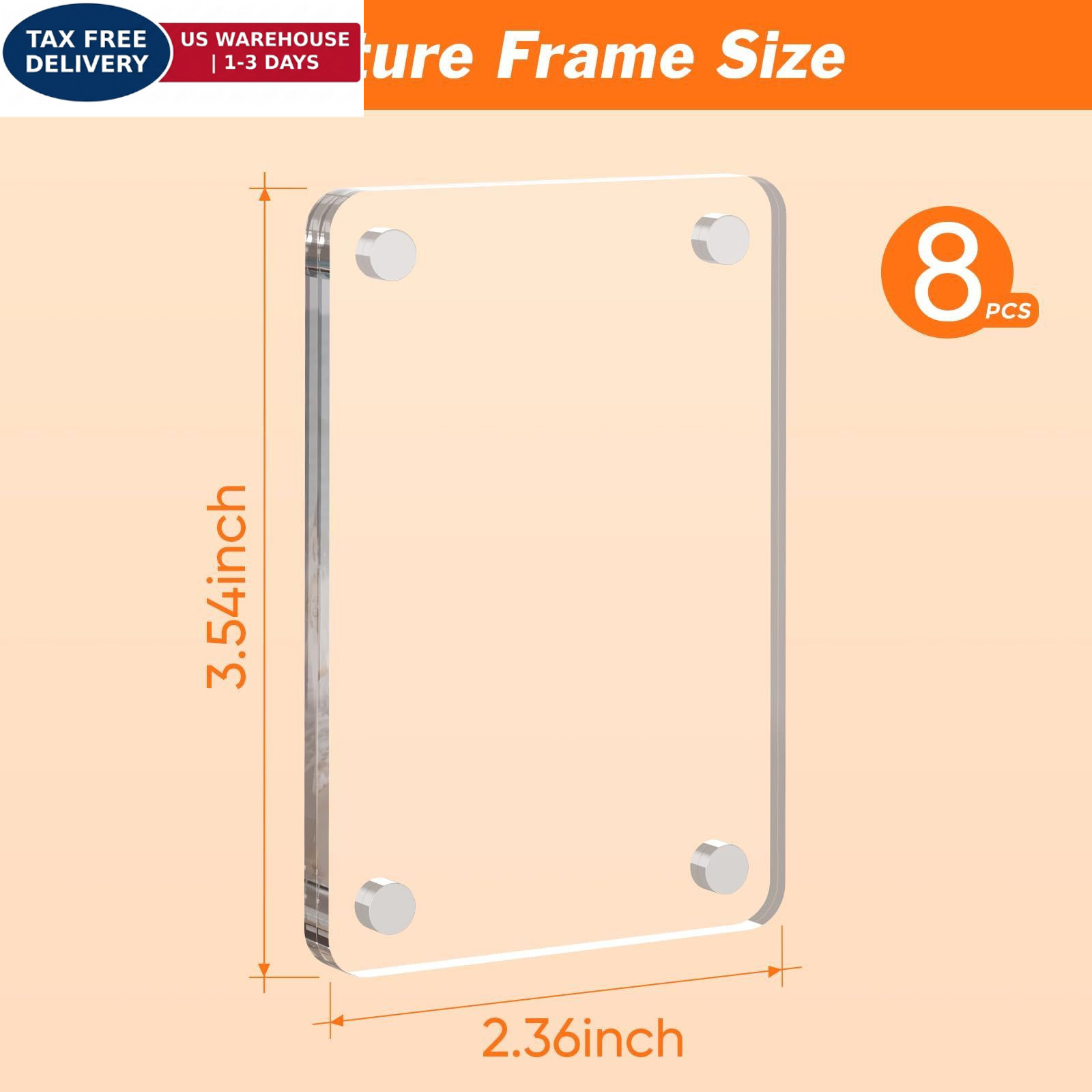 8 Pack Acrylic Magnetic Picture Frame for 2.36×3.54 Inch 8 Pack, Clear