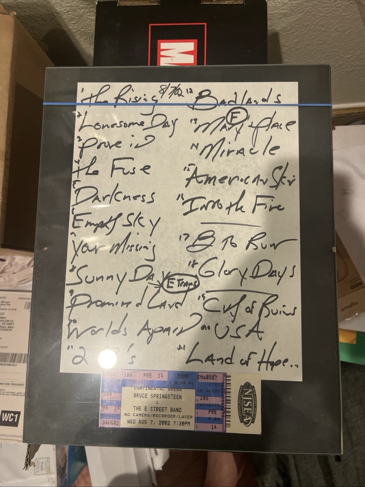 Bruce Springsteen Official Set List 8/7/02 With Unused Ticket
