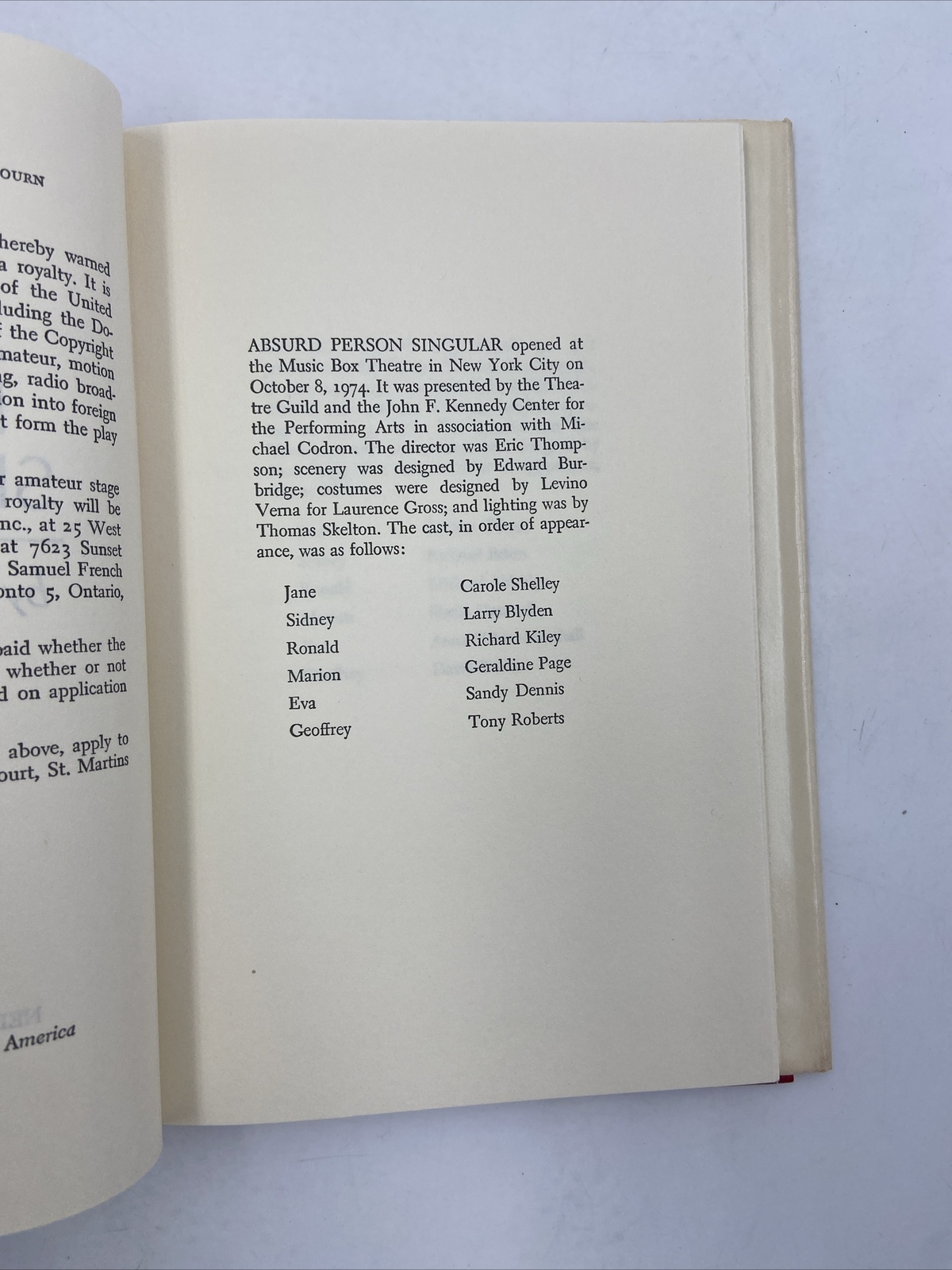 ABSURD PERSON SINGULAR Script Book Alan Ayckbourn Hardcover Book Club Edition