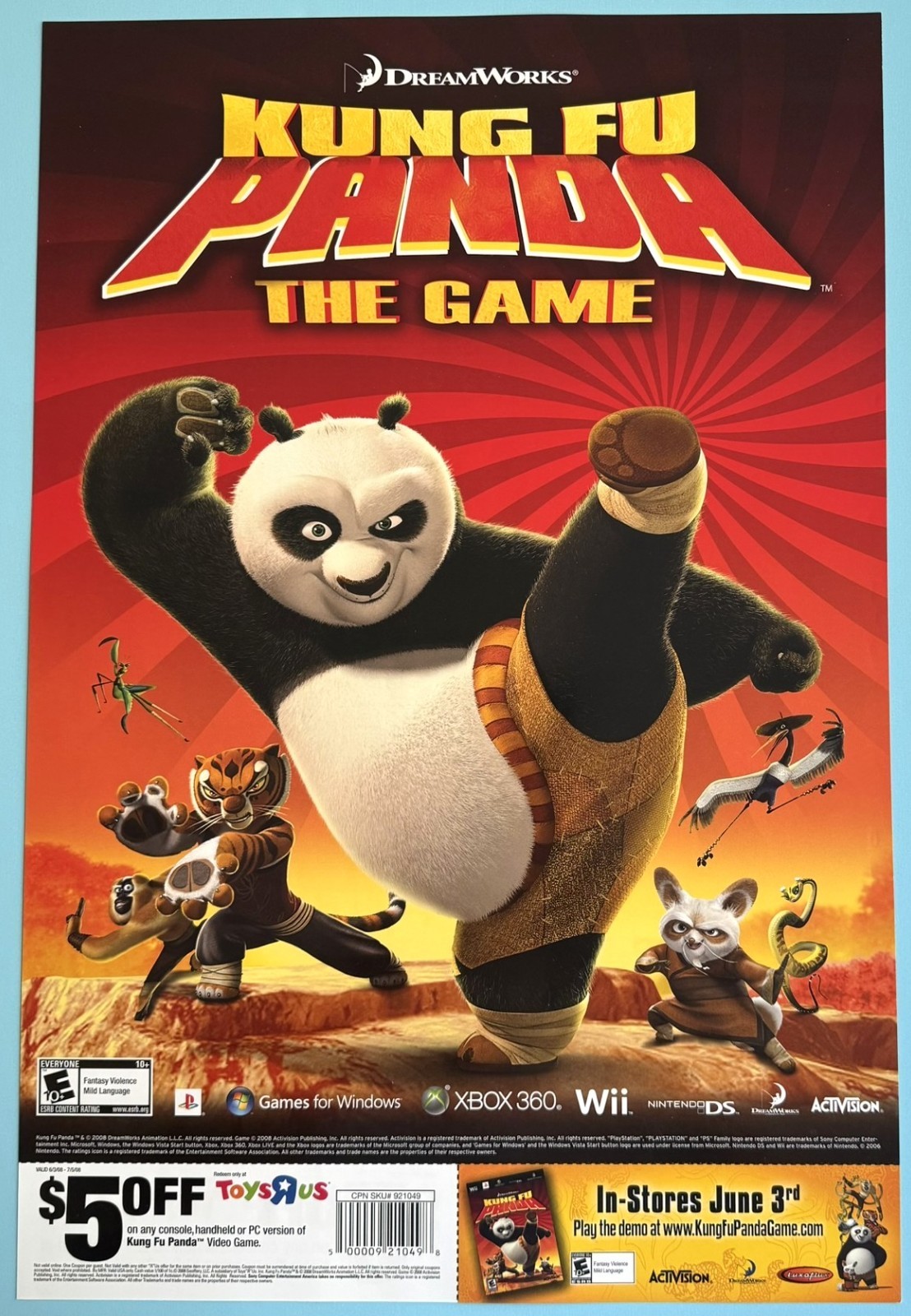 KUNG FU PANDA MOVIE POSTER – 2008 – 13 ¼” X 19 ¾” EXCELLENT CONDITION