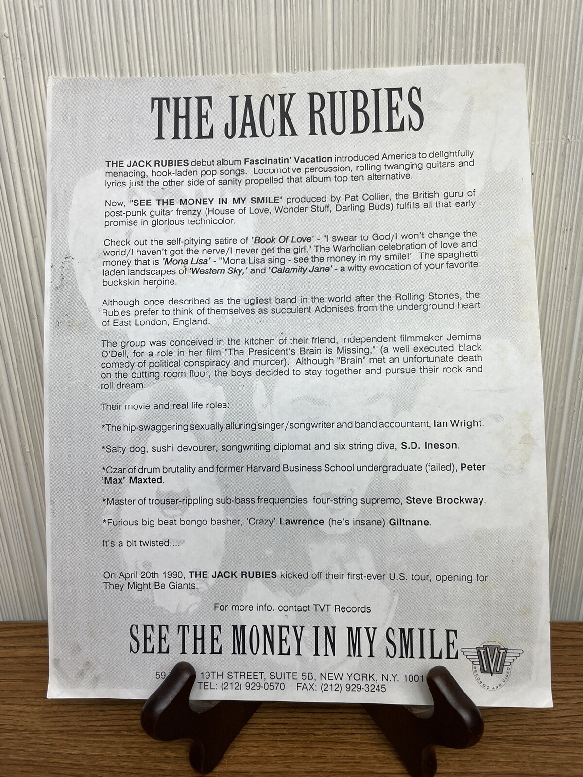 The Jack Rubies Media Press Information 1990 TVT Records Vintage Music