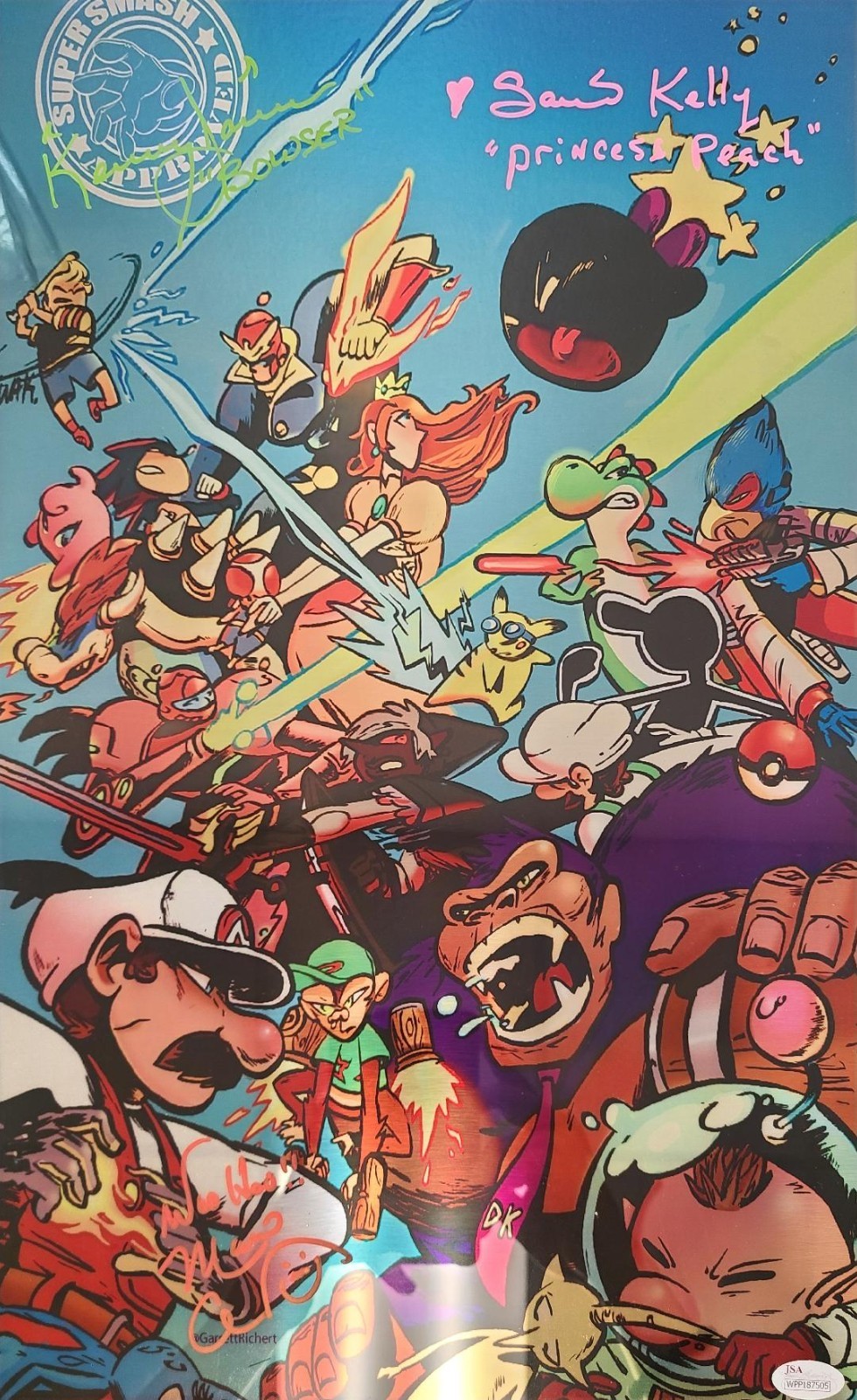SUPER MARIO Cast x3 Hand-Signed “Charles Martinet” 12×18 Metal Print (JSA)