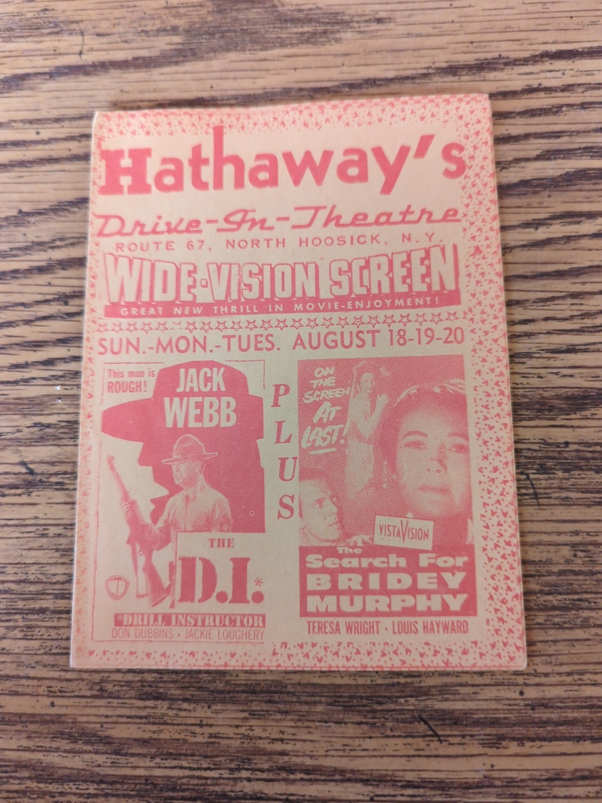 Vintage Hathaway’s North Hoosick New York NY Drive In Movie Theater Program