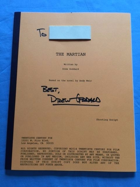 THE MARTIAN – GOLDEN GLOBE CONSIDERATION SCRIPT INSCRIBED BY SCREENWRITER