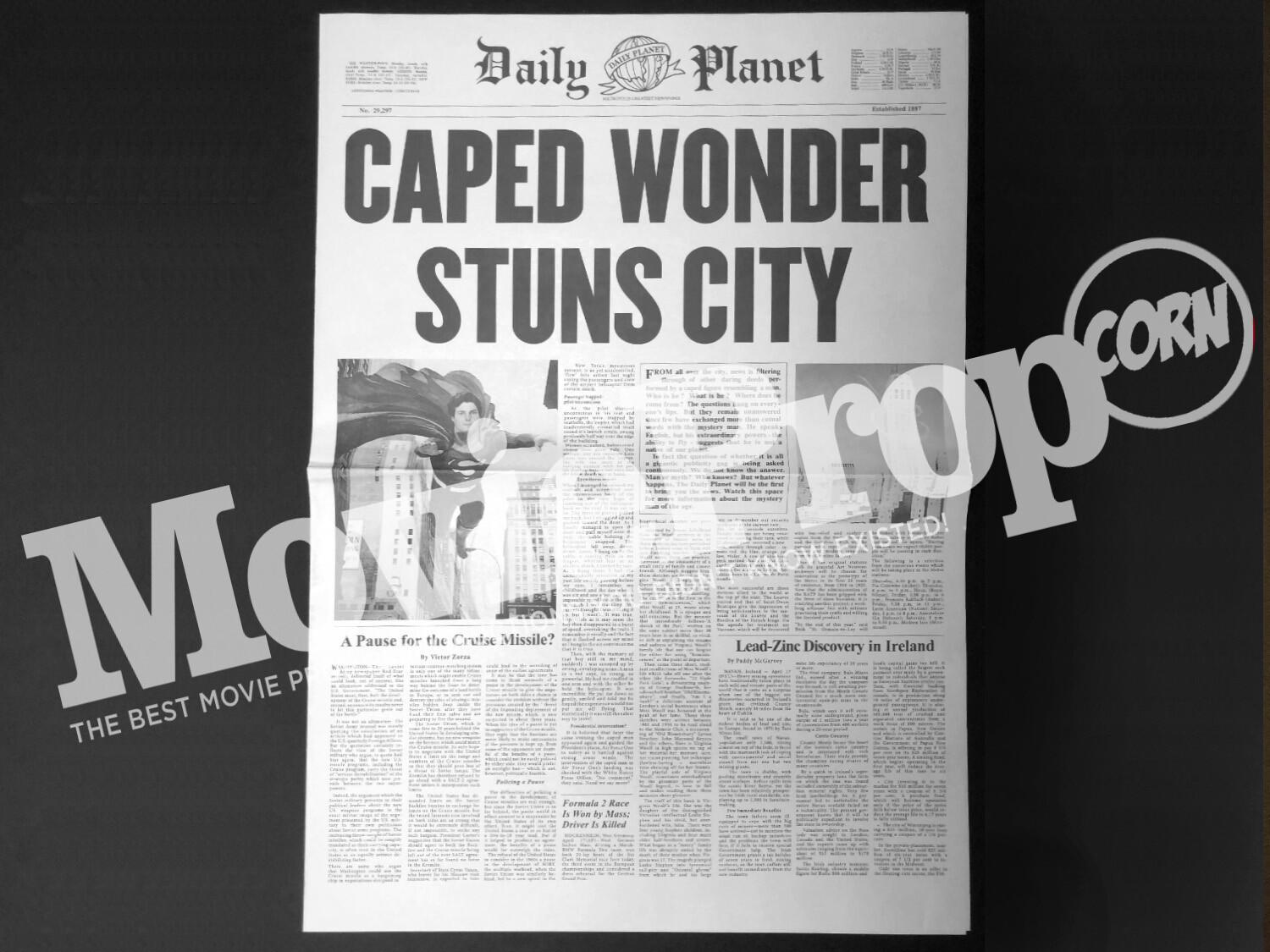 Superman “Daily Planet” Newspaper Replica -“Caped Wonder Stuns City” Chris Reeve
