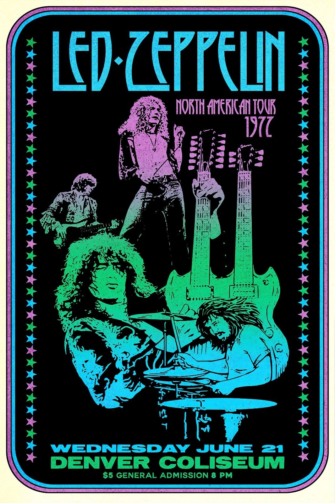 Led Zeppelin Denver 13″ x 19″ Re-Print Music Concert Poster