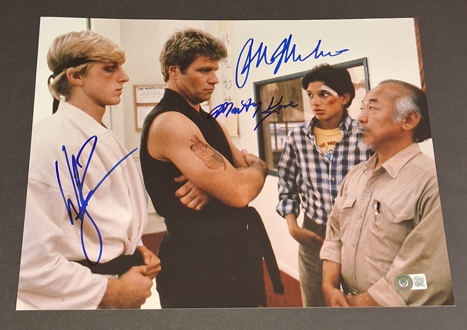 Ralph Macchio, William Zabka, and Martin Kove autographed 11×14 Beckett COA