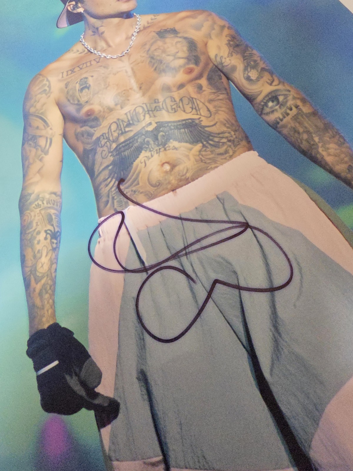 Justin Bieber Signed 8×12 Autographed Shirtless Tattoo Photo with COA