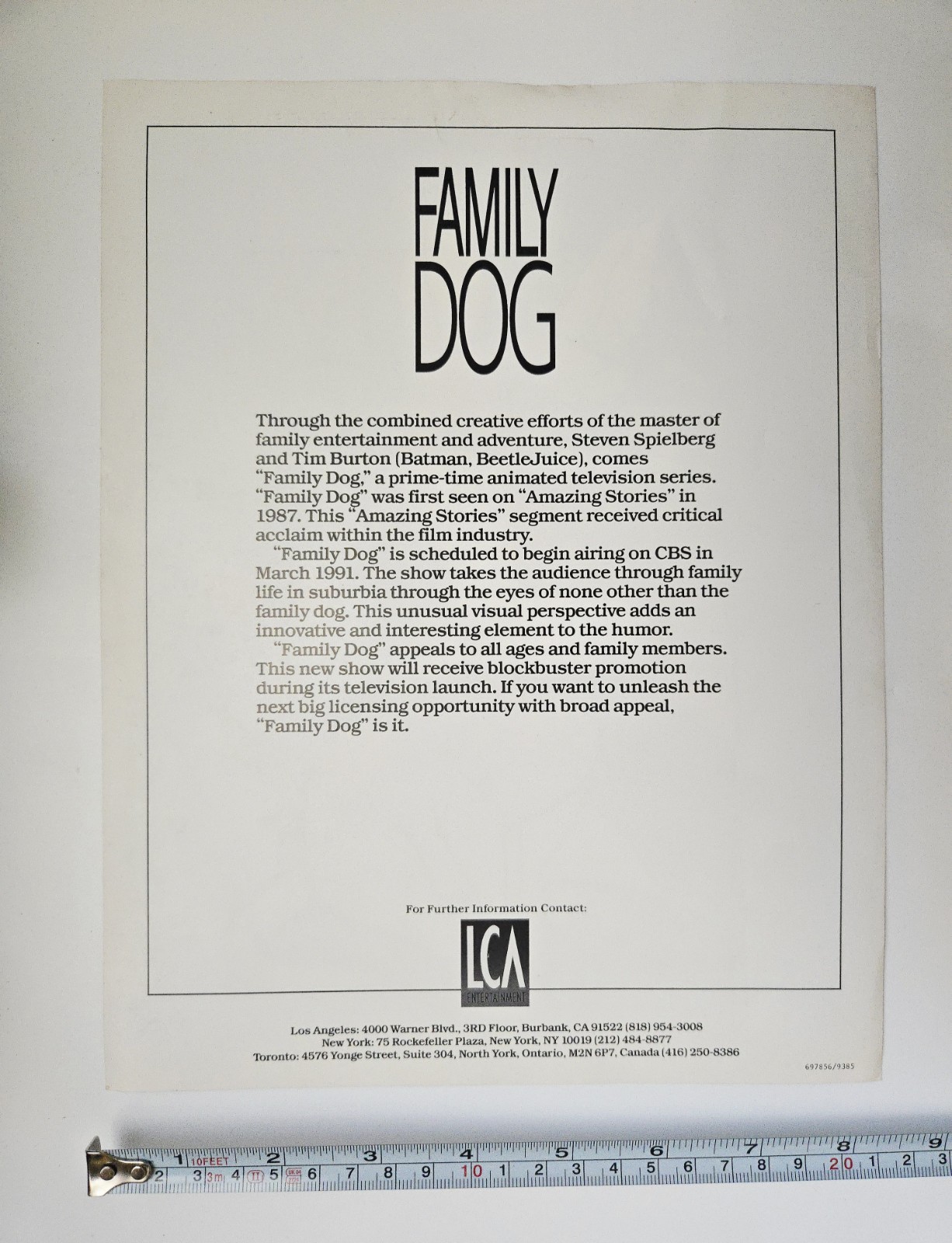 VINTAGE 1990 WARNER BROS PROMO AD SHEET 8 FAMILY DOG TIM BURTON AMBLIN CARTOON