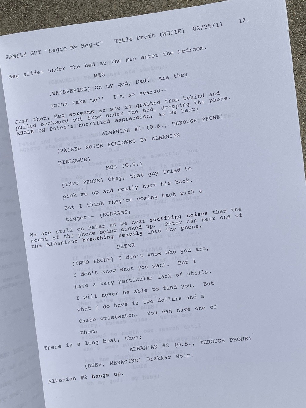 Family Guy 2011 Leggo My Meg-O Production Used Table Draft Script TAKEN Parody!