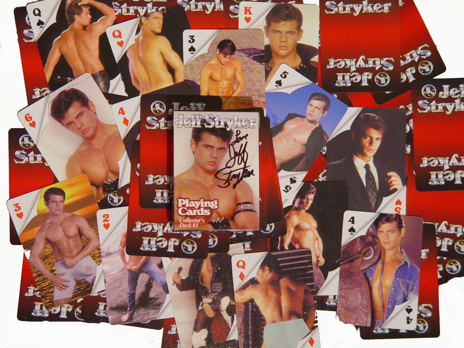 2 decks, Red and Blue Jeff Stryker Playing cards signed by Jeff Stryker 2 U .New
