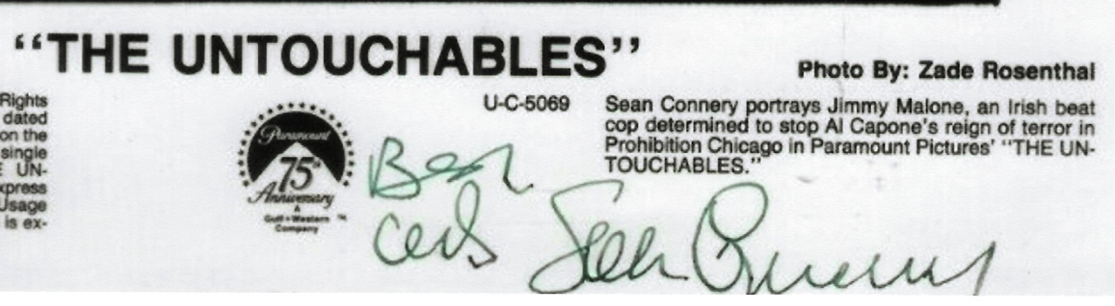 SEAN CONNERY signed from THE UNTOUCHABLES 8×10 with COA … JAMES BOND nice